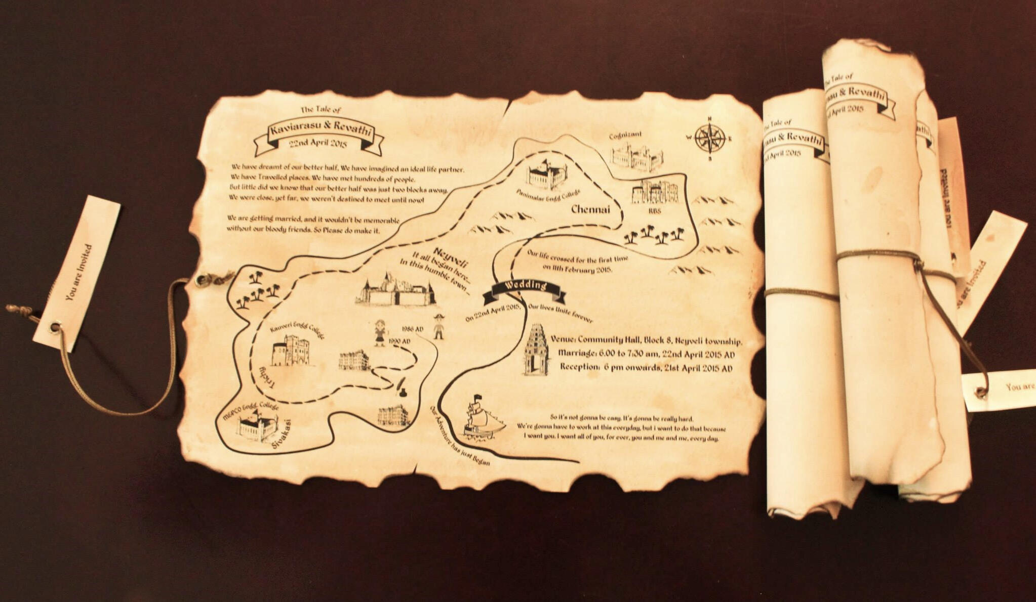 Adventure Map Scroll Wedding Invitation